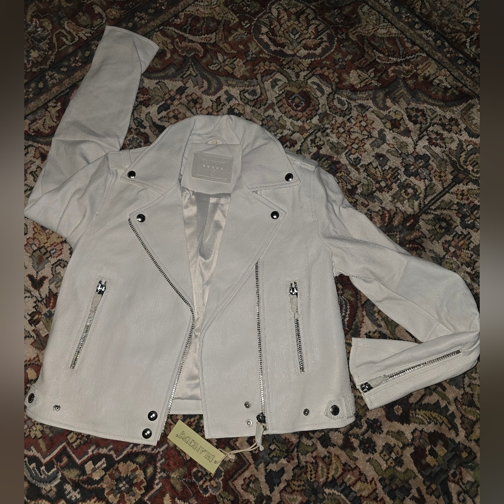 Blank NYC White Leather Moto Jacket